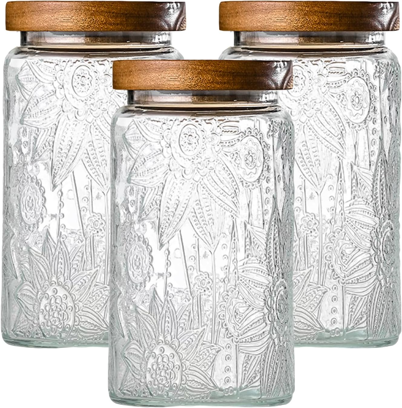 3-Pack 32oz Vintage Glass Jar With Lid, Glass Storage Containers, Airtight Kitchen Storage Containers For Sugar, Coffee, Tea, Spice, Flour, Candy Cookie, Pasta, Cereal-VerdiqueGarden