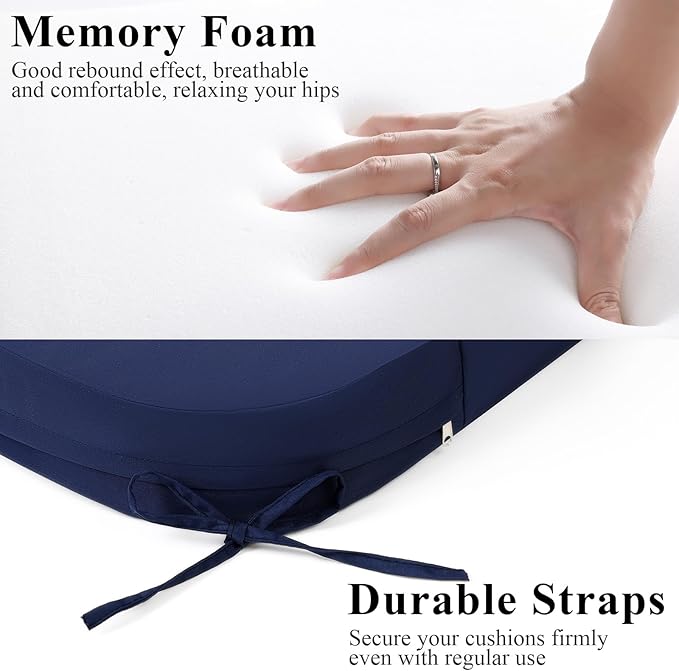 Outdoor Chair Cushions Set of 2, Waterproof Foam Patio Seat Cushions with Ties for Garden Sofa & Dining Furniture, 3-Year Color Fastness, 16x17x2 Inch, Blue-VerdiqueGarden