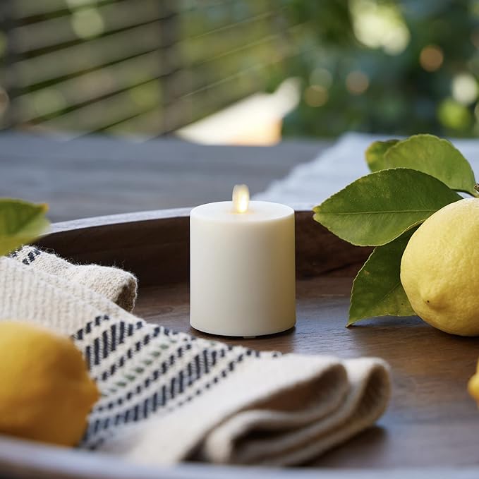 Luminara Outdoor Votive Flameless LED Candle, Pearl Ivory 2" x 3.2", Moving Flame Battery Operated Timer Remote Ready IPX4 Matte Plastic Finish-VerdiqueGarden