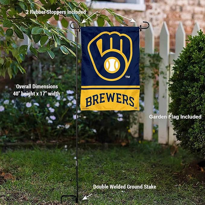 WinCraft Milwaukee Brewers Glove Garden Flag and Pole Stand Mount-VerdiqueGarden