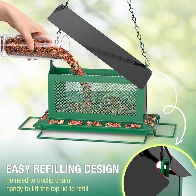 Bird Feeder for Outdoor Hanging, Large Squirrel Proof Birdfeeders w/ 14 Feeding Ports - Heavy Duty Metal Bird Feeders for Outside Hanging, 4 Lb Large Capacity Birdfeeder to Attracting Birds-VerdiqueGarden