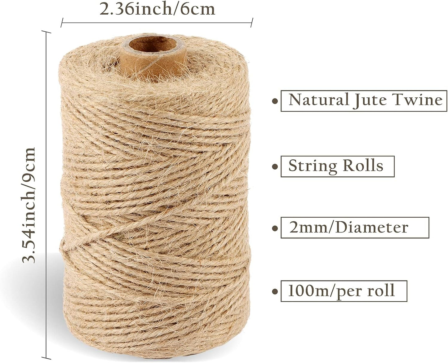 Natural Jute Twine Rope (1.5mm/2mm/3mm/6mm) Durable String for Handmde Crafts,Gardening Applications,Home Gardening,Cat Scratching Post,Gift Packaging... (2mm*328ft)-VerdiqueGarden
