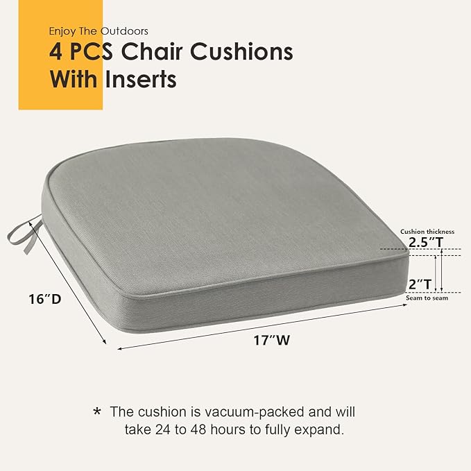 Outdoor Sunbrella Round Corner Seat Cushion, 17"x16"x2", Set of 4, Non Slip Seat Cushion Pads with Removable Cover for Patio Furniture, Garden Yard Lawn, Specrtum Pebble-VerdiqueGarden