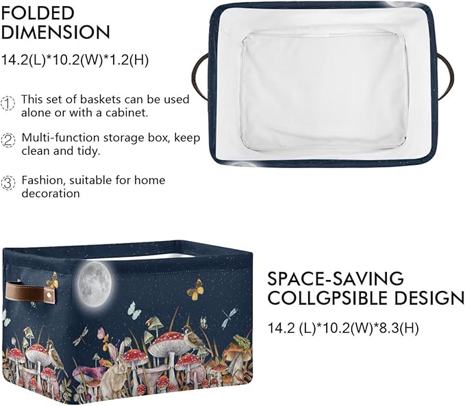 Mushroom Rectangular Storage Basket Bird Butterfly Rabbit Moon Organizer Bin Shelf Baskets For Home Office Dorm-VerdiqueGarden