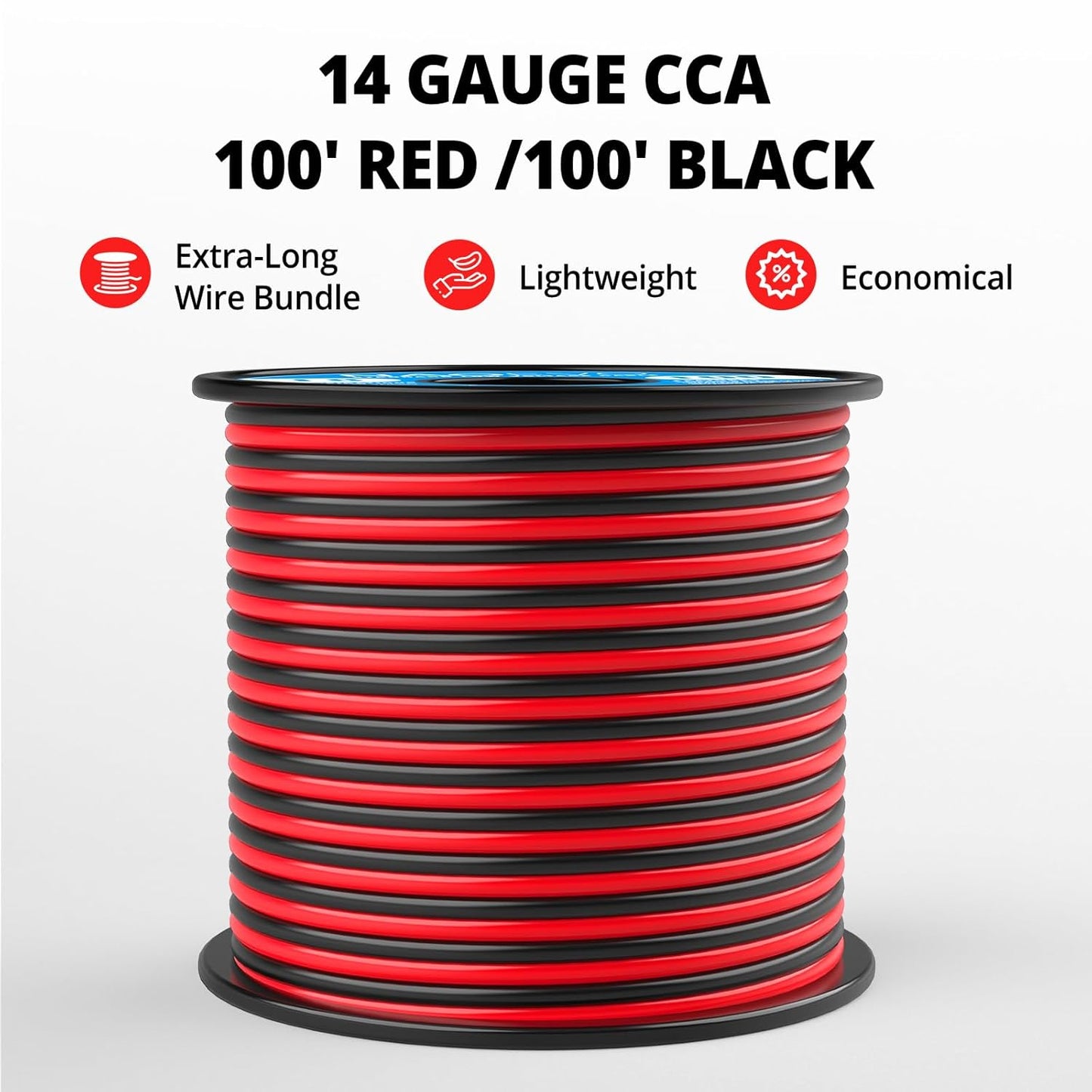 NAOEVO 14 Gauge Wire 100FT, 2 Conductors Electrical Wire Red Black Cable, Flexible/Low Voltage/PVC 14 AWG Copper Clad Aluminum Extension Cord for Speaker, LED Strips, Automotive 12V/24V DC-VerdiqueGarden