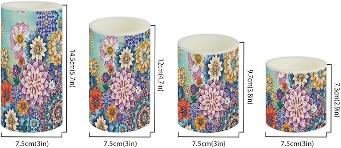 Flameless LED Candles Electric Candles with Remote Timer Control Long Lasting Pillar Candles Tealights Bohemian Style Home Outdoor Decoration Pack of 4, Boho Flower Purple Blue-VerdiqueGarden