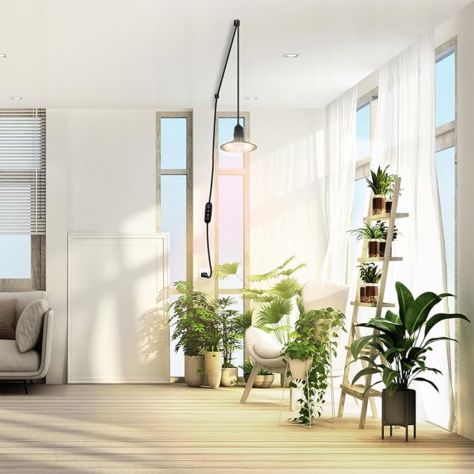 Grow Light Bulbs Indoor Plants Lights Adjustable Cord,Timer, Full Spectrum Plant Growing Lamp for Seedling,Greenhouse,Seedlings (1 Light (14.7ft))-VerdiqueGarden