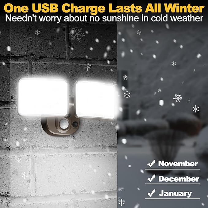 Rechargeable Battery Operated Motion Light 2500LM & 4000LM Motion Sensor Security Light(1-3 Months Endurance) USB Charging LED Flood Light Outdoor (Brown) 1 Pack-VerdiqueGarden