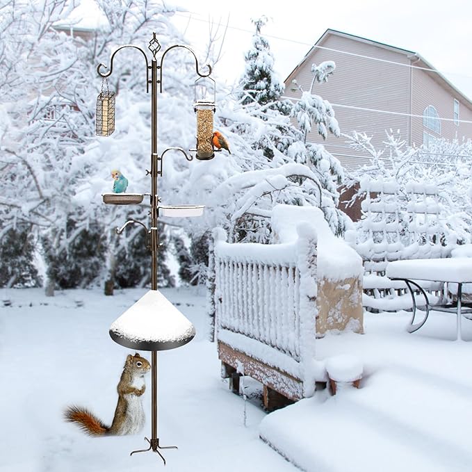 Bird Feeding Station Kit with Squirrel Baffle and Suet Cage Wild Bird Feeder Kit with Mesh Tray, Fruit Hook, and Double W Hook for Attracting Wild Birds-VerdiqueGarden