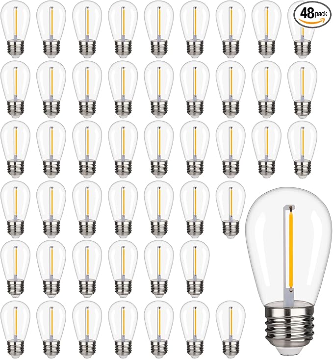 48 Pack S14 LED String Light Bulbs, 1W Shatterproof & Waterproof Outdoor Indoor Replacement Bulbs, E26 Base Edison LED Light Bulbs Warm White 2200K. (S14 48Pack)-VerdiqueGarden