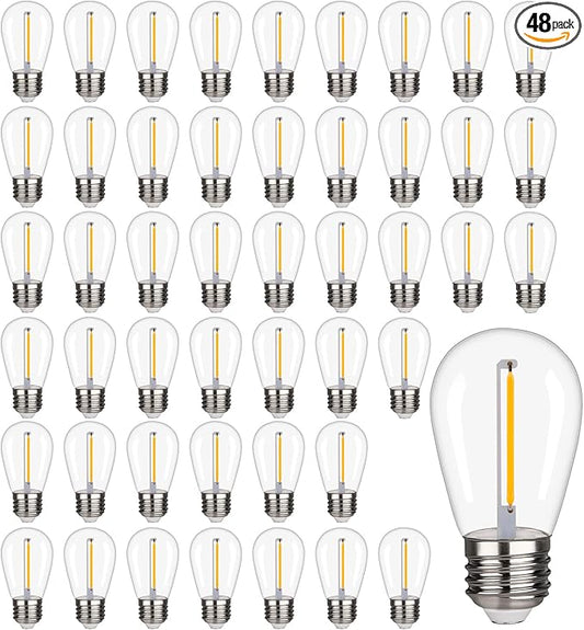 48 Pack S14 LED String Light Bulbs, 1W Shatterproof & Waterproof Outdoor Indoor Replacement Bulbs, E26 Base Edison LED Light Bulbs Warm White 2200K. (S14 48Pack)-VerdiqueGarden