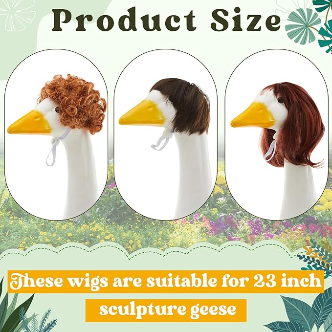 3 Pcs Porch Goose Outfit, Cute Porch Goosey Braid Wig, Crochet Hook Portico Goose Wig for Lawn Goosey Garden-VerdiqueGarden