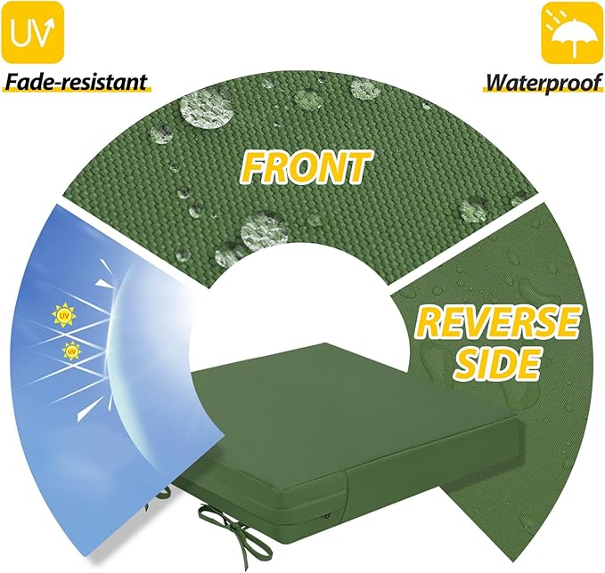 AAAAAcessories Outdoor Seat Cushions for Chairs, Waterproof, Fade-Resistant Patio Furniture Replacement Cushions, 19" x 19" x 3", Set of 2, Dark Moss-VerdiqueGarden