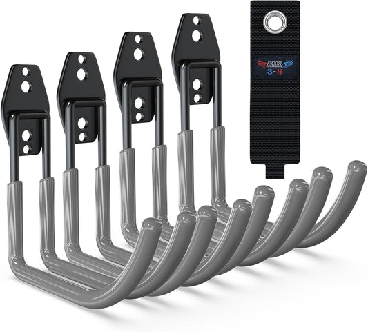 3-H Large Garden Hose Holder Wall Mount 4 Pack,Solid Steel Hose Hanger,Water Hose Holders for Outside,Perfect for Hanging Outdoor Air Hose,Ropes,Pipes,Garden Tools,Ladders,Bikes,Bulk Items(Gray)-VerdiqueGarden