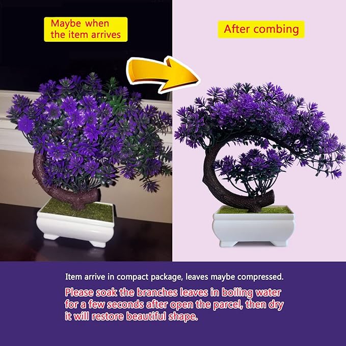 Small Artificial Plants Greenery Desktop Bonsai - Purple Plastic Fake Plants for Home Decor Indoor Bookshelf Office Desk Bathroom Room Decor, Tall 8.5"-VerdiqueGarden