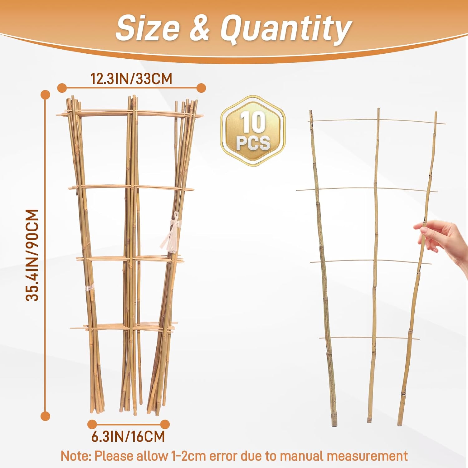 10 Pack 3ft Bamboo Trellis for Climbing Plants-Natural Garden Ladder Trellis, Fan -Shaped Support Trellis for Potted Plant Decor in Door-VerdiqueGarden