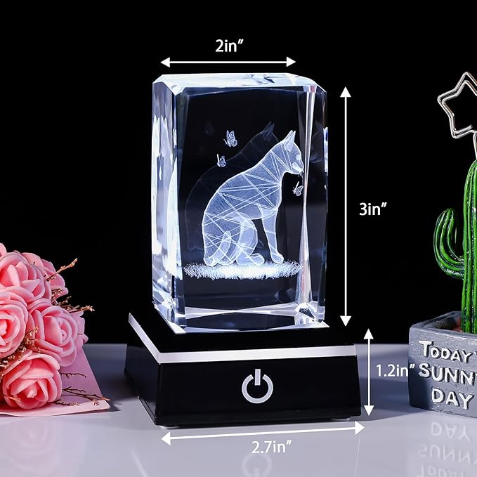 Qianwei Cat Gifts for Cat Lovers Women Girls, 3D Crystals Cat Memorial Figurines Statue Cat Themed Gifts Home Decor Anime Black pet Loss Gifts Cat Mom Gifts for Women Memorial Birthday Best Friend-VerdiqueGarden