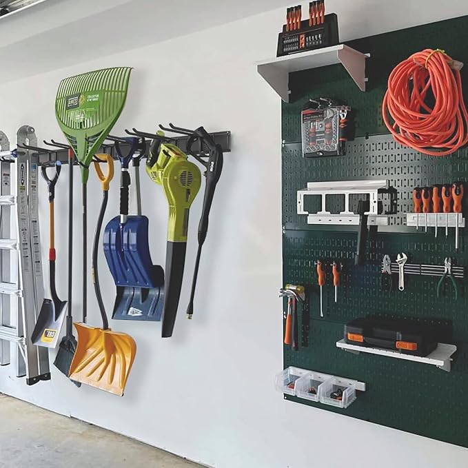 Wall Mount Tool Storage Rack, Heavy Duty Garage Storage Tool Organizer, Garden Tool Wall Hooks and Hangers, Hold Up to 350lbs Black-VerdiqueGarden