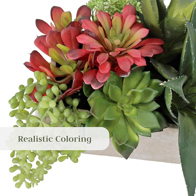 Oblong Faux Succulent Arrangement, 27" Premium Artificial Indoor Plant Enhances Interior Design, Display on any Surface in Your Home Adding an Inviting Touch of Nature, Natural Planter Pot Included-VerdiqueGarden