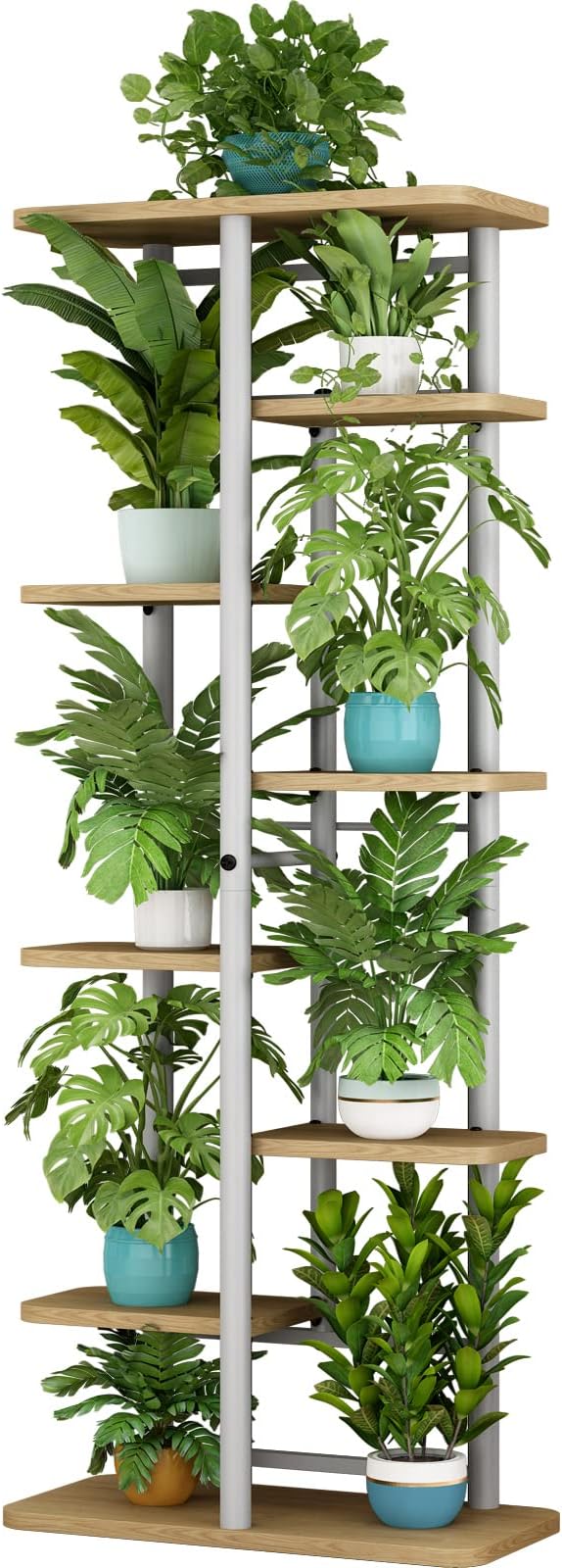 LINZINAR Plant Stand 8 Tier 9 Potted Multiple Flower Pot Holder Shelf Indoor Outdoor Planter Rack Storage Organizer for Patio Garden Corner Balcony Living Room (8 Tier-9 Potted, White)-VerdiqueGarden