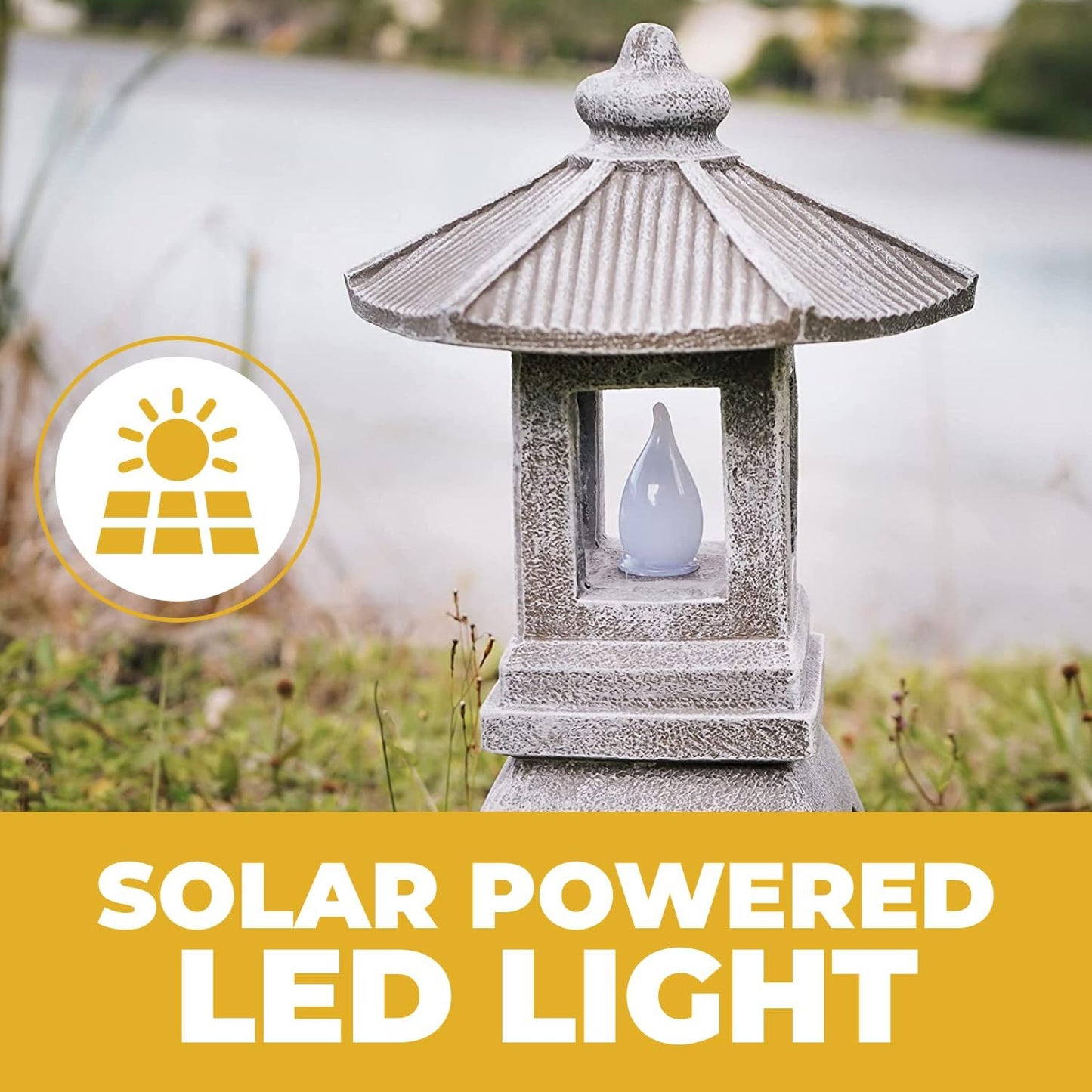 VP Home Pagoda Garden Statue, Solar Powered Statue Japanese Garden Decor, Outdoor Zen Garden Lantern, Flickering LED Garden Light (Tranquil Pagoda)-VerdiqueGarden
