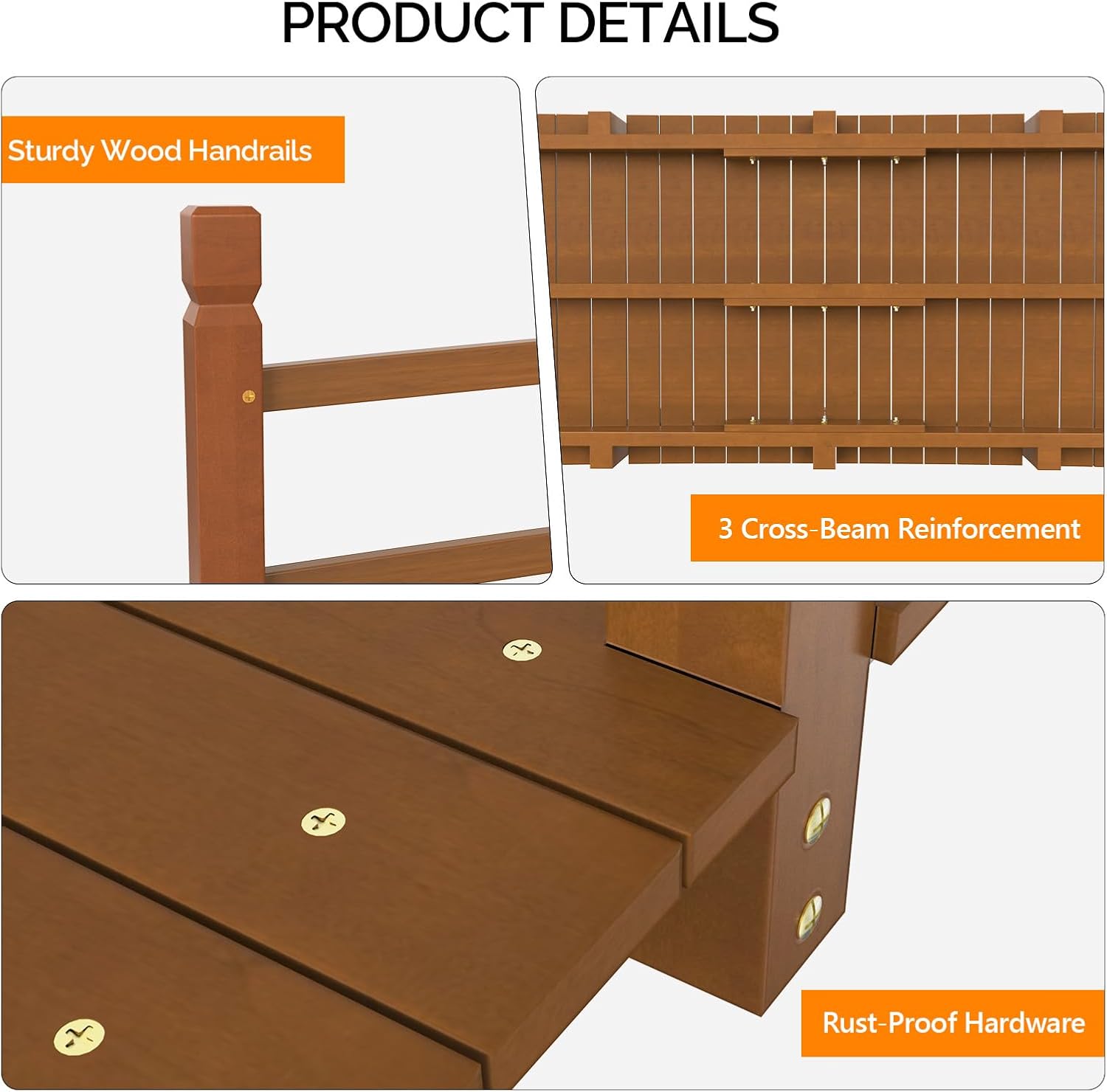 VINGLI Garden Bridge, Classic Wooden Arch with Safety Rails Footbridge (Brown, 5 ft)-VerdiqueGarden