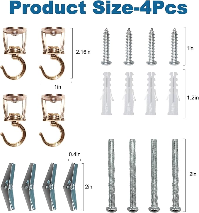 Ceiling Hooks for Hanging Plants (4 PCS Gold),Heavy Duty Metal Plant Hooks, Screw in Hooks for Hanging Birdfeeders, Lamps, Planters, Outdoor Decorative Hooks up to 33 lbs-VerdiqueGarden