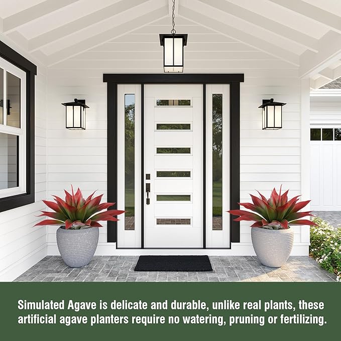 Artificial Agave Plants,Large UV Resistant Fake Agave Planters for Indoor and Outdoor Decorating Tropical Plant Succulents Greenery Indoor Decor (2Pack,22" Red)-VerdiqueGarden