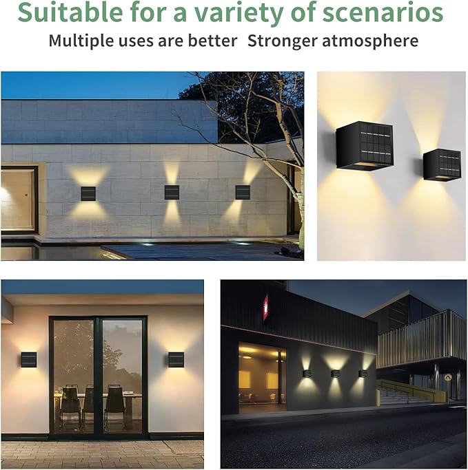 LANFU Solar Powered Motion Sensor Square Outdoor Wall Lights, Black Modern Up and Down Wall Lamps, IP65 Waterproof Warm White 3000K Wall Sconce Light Exterior for Fence Garden Outside-VerdiqueGarden