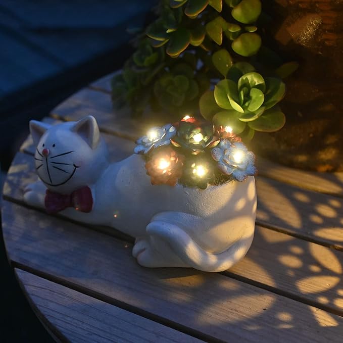 Cat Garden Figurines Outdoor Decor Solar Statue with LED Lights for Patio Lawn Yard Art Decoration Housewarming Garden Gift-VerdiqueGarden