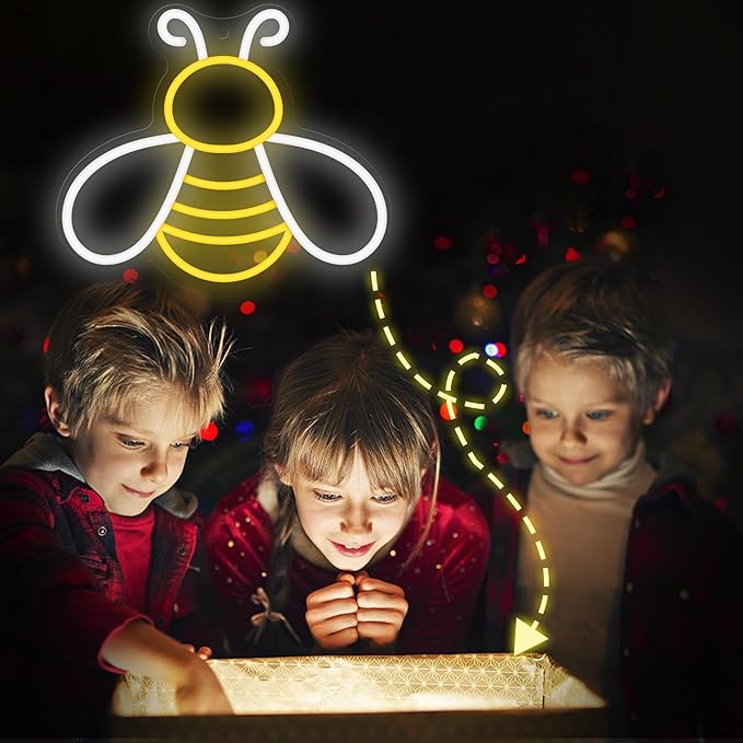 Bee Neon Sign - Dimmable Honey Neon Light Wall Decor, Birthday Party Decorations for Home, Patio, Garden, Bars, Hotels, Stores - Gift for Friends, Family, and Kids-VerdiqueGarden