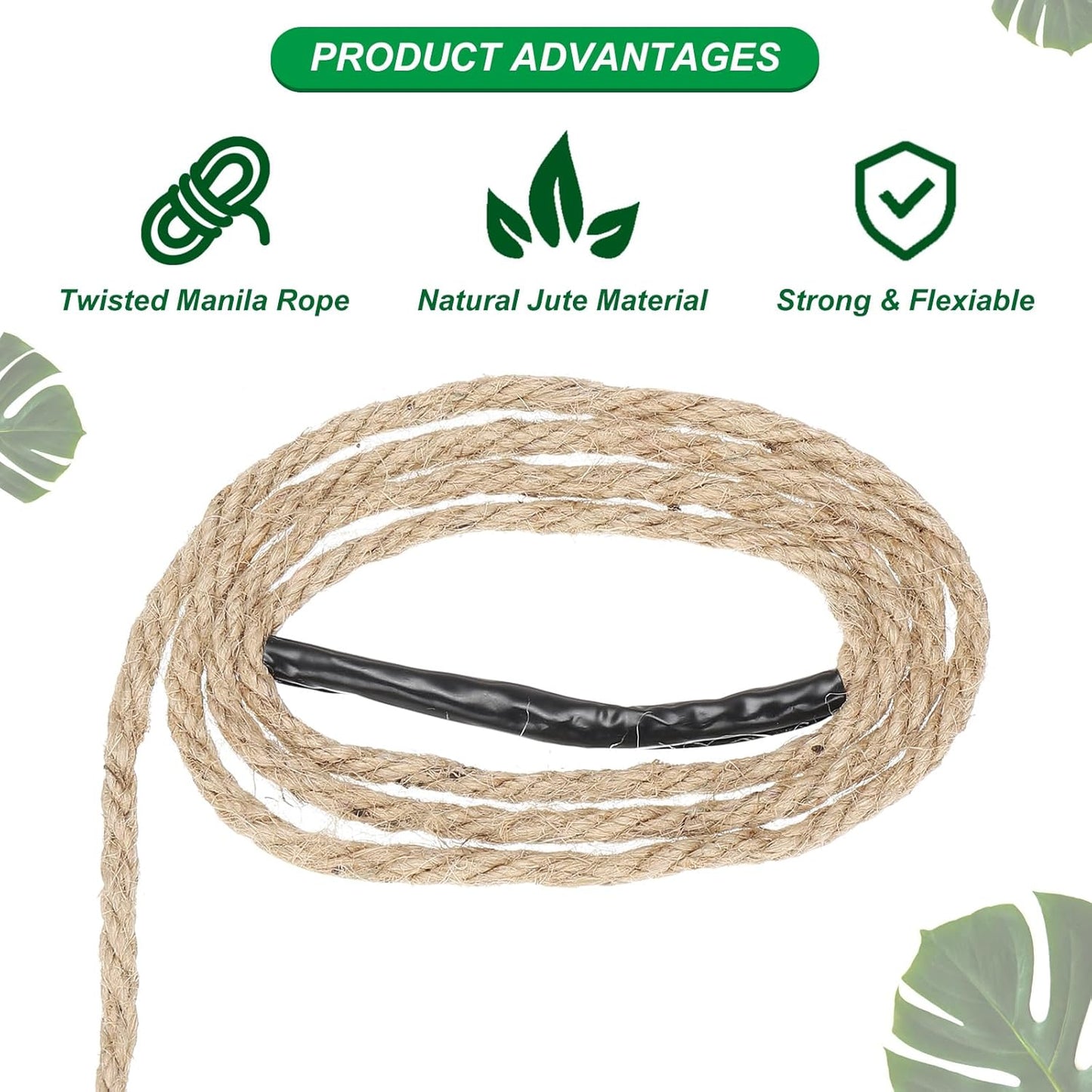 PATIKIL 1/4" x 50 Ft Twisted Manila Jute Rope Natural Thick Twine for Docks, Railings, Bundling, Craft, Tug of War, Decorating-VerdiqueGarden
