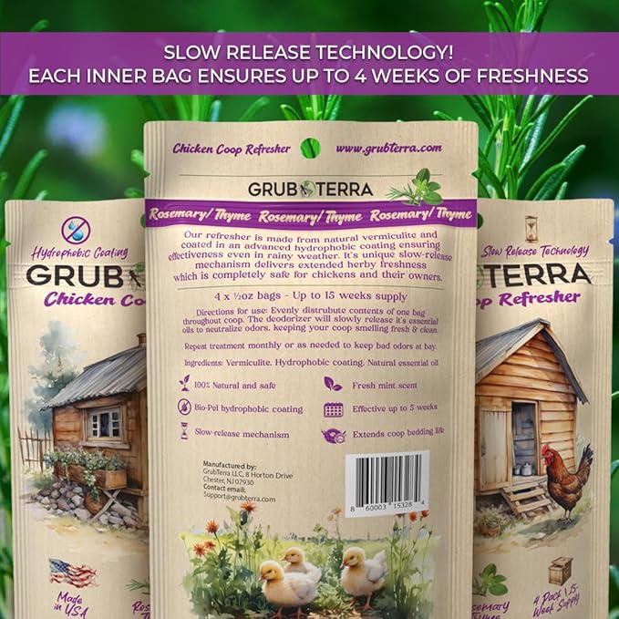 GrubTerra Coop Refresher Odor Freshener for Chicken Pen, Suitable for Chicken Waterer and Chicken Feeder, Smell Control Solution for Clean and Fresh Chicken Living Environment-VerdiqueGarden
