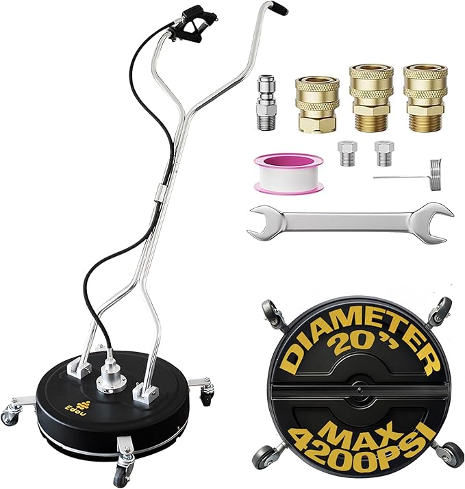 EDOU 20-Inch Dual Handle Pressure Washer Surface Cleaner, Wheels - Heavy Duty Composite Surface Pressure Washer - 4000 PSI Max - Includes 3/8-Inch Quick Connector Kit, Teflon Tape, Adapter Set-VerdiqueGarden