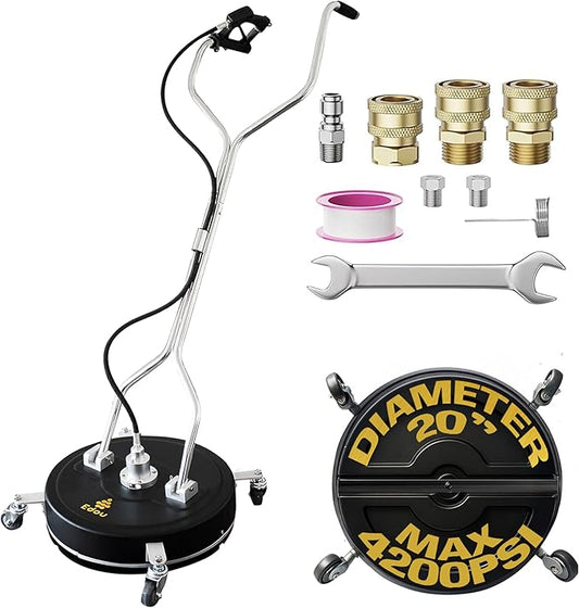 EDOU 20-Inch Dual Handle Pressure Washer Surface Cleaner, Wheels - Heavy Duty Composite Surface Pressure Washer - 4000 PSI Max - Includes 3/8-Inch Quick Connector Kit, Teflon Tape, Adapter Set-VerdiqueGarden