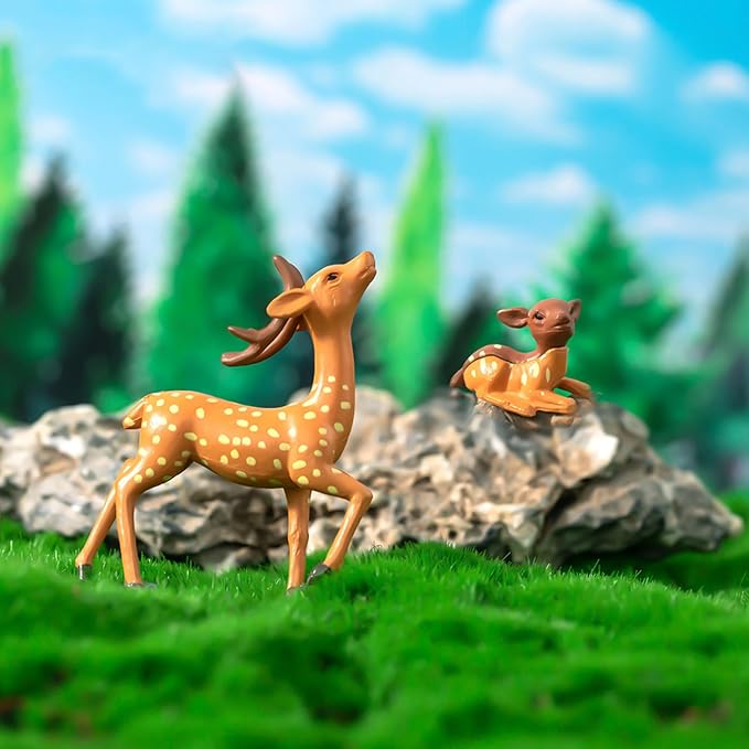 Exasinine 12 Pcs Mothers Love Deer Figurines Forest Animal Figurines Woodland Animals Creatures Figurines Miniature Deer for Crafts Fairy Garden Supplies Cake Toppers-VerdiqueGarden