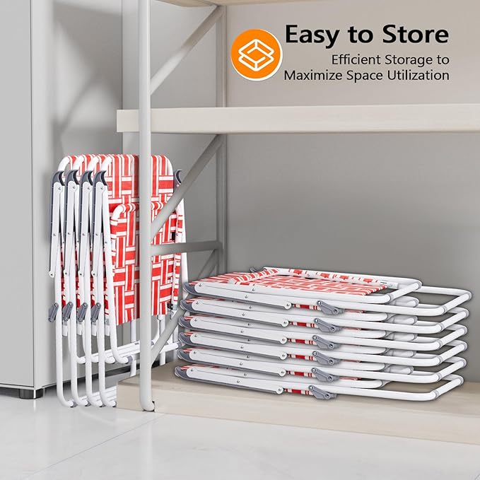 VINGLI Patio Lawn Webbed Folding Chairs Outdoor Beach Portable Camping Chair for Yard, Garden (2, Red, Oversized)-VerdiqueGarden