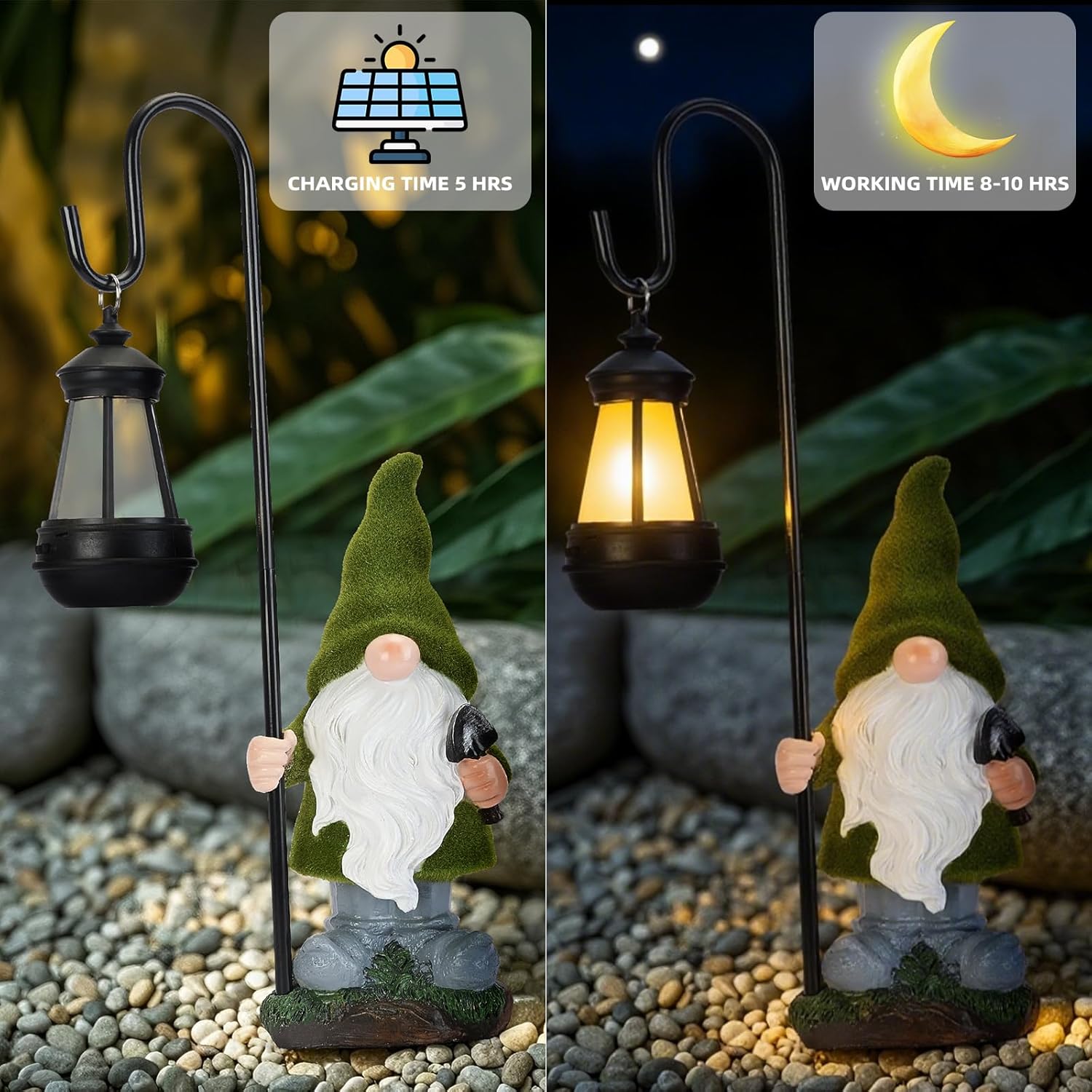 Solar Garden Gnome Decor Outdoor Statue - Gnome With LED Waterproof Sculptures Lights, Cute Gnome Pond/Yard Statues Outside Decoration, Home, Lawn, Patio, Resin Animal Ornament, Women/Gardening Gift-VerdiqueGarden