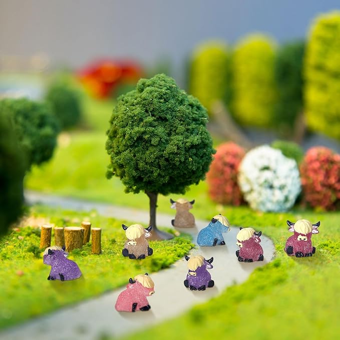 75 Pcs Mini Highland Cow Figurines Bulk Glitter Highland Cow Statues Mini Resin Animals Cute Tiny Resin Figures Animals Sculpture Ornament for Cake Topper Home Office Desk Decorations-VerdiqueGarden
