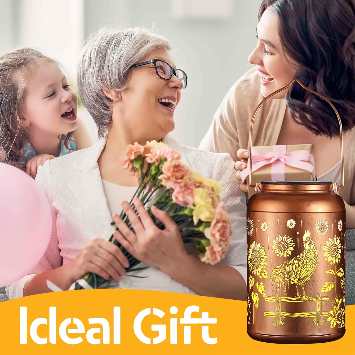 Solar Lanterns Outdoor Waterproof Hummingbird Garden Decor Christmas Gifts for Women Mom Grandma Hanging Lights Metal Decoration Outside for Yard, Patio,Backyard,Porch(Rooster)-VerdiqueGarden