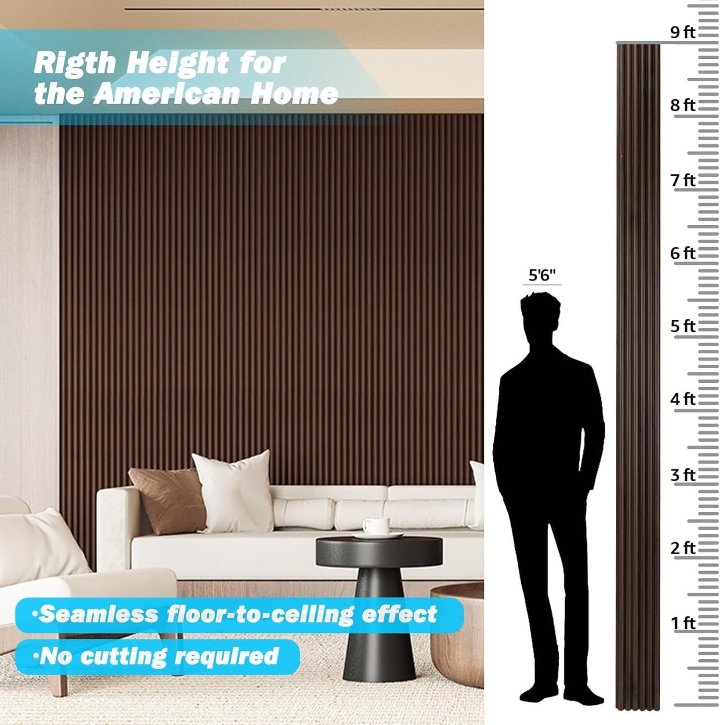 Art3d Fluted Wood Panel for Wall and Ceiling, Beaded Accent molding for Home Decoration, Pack of 4pcs + 1pc End-Trim, Size 108 x 5.7in.- Beaded Smoked Oak-VerdiqueGarden