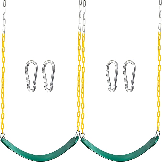 TURFEE 2 Pack Green Swing Seats Heavy Duty with 66" Chain, Swing Set Accessories Replacement with Snap Hooks for Kids Outdoor Play Playground, Trees, Playground(Green)-VerdiqueGarden