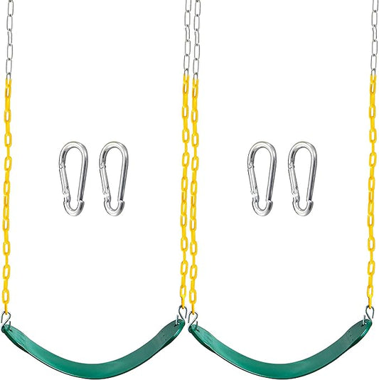 TURFEE 2 Pack Green Swing Seats Heavy Duty with 66" Chain, Swing Set Accessories Replacement with Snap Hooks for Kids Outdoor Play Playground, Trees, Playground(Green)-VerdiqueGarden