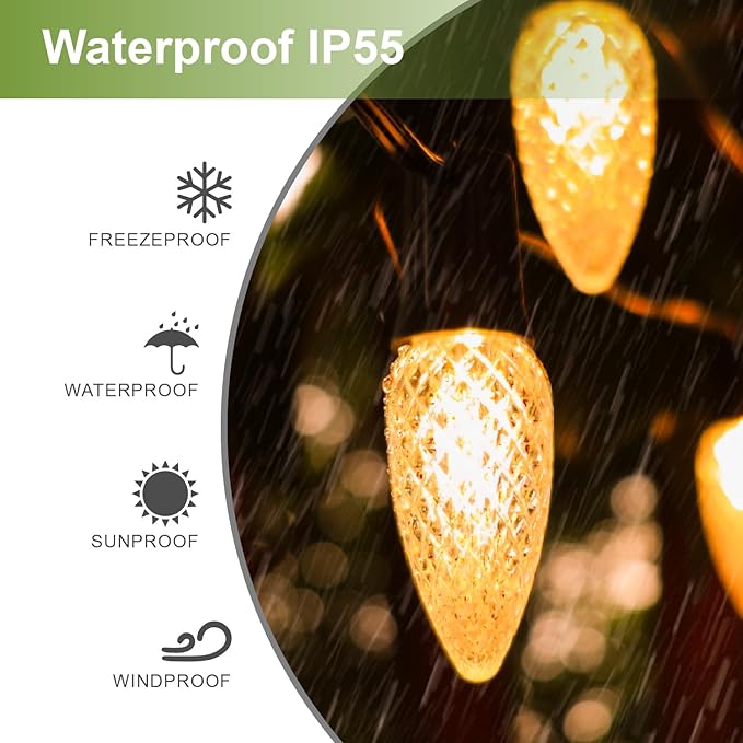 100Pack C9 Christmas LED Light Bulbs, Strawberry Replacement Bulb 2200K Warm White Shatterproof & Waterproof Outdoor String Light Bulbs, E17 Candelabra Base Edison Bulbs for Holiday Decoration-VerdiqueGarden