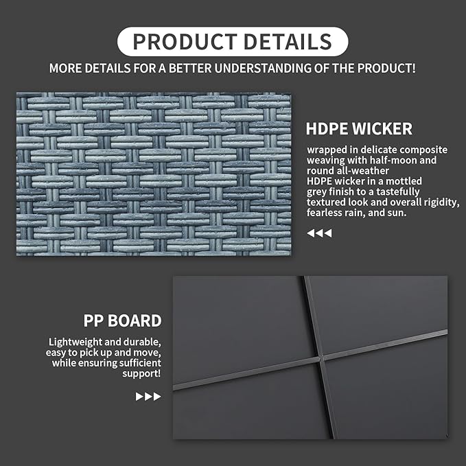 Outdoor Storage Table Wicker Patio Coffee Table All-Weather Rattan Side Table with Waterproof Cover, Grey-VerdiqueGarden