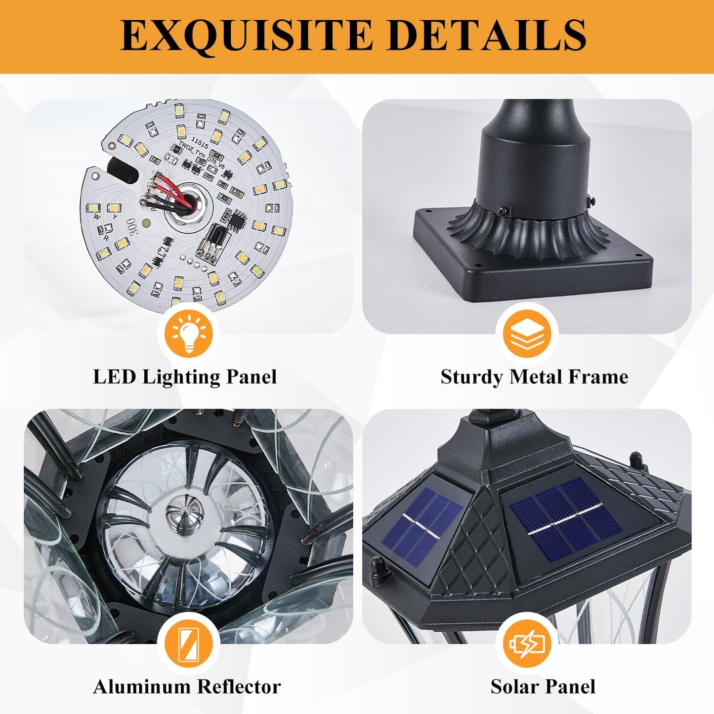 2 Pack Solar Lamp Post Lights with Pier Mount Base, Dusk to Dawn Outdoor Pillar Lights with Patterned Glass, Waterproof Exterior Pole Lamps Head for Driveway, Patio, Garden, Black-VerdiqueGarden