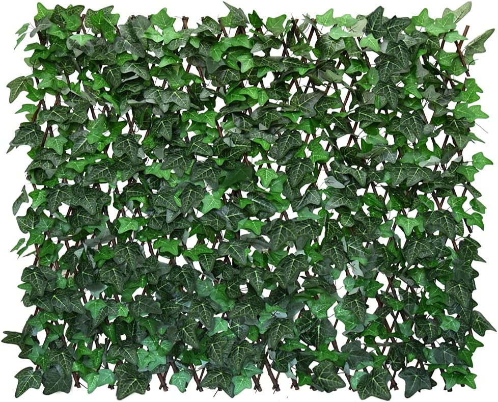 Expandable Fence Privacy Screen for Balcony Patio Outdoor,Decorative Faux Ivy Fencing Panel,Artificial Hedges (Single Sided Leaves) (4, Green-Ivy)-VerdiqueGarden
