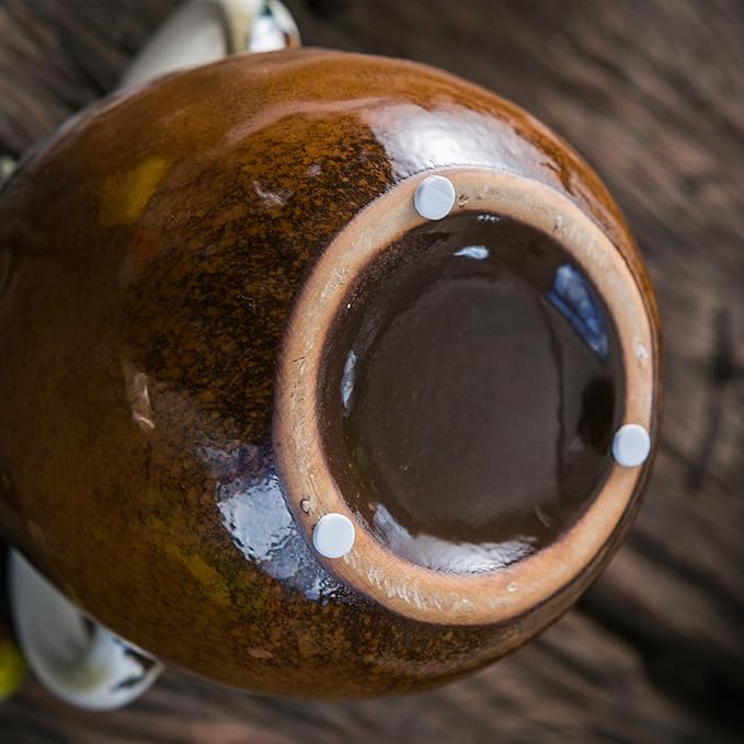 Multi Gradient Ceramic Vase with 2 Handles, Modern Farmhouse Decor, Rustic Terracotta Pottery, Decorative Flower Vases, Clay Small Vase, Centerpiece for Dining Table - 7 Inch Tall-VerdiqueGarden