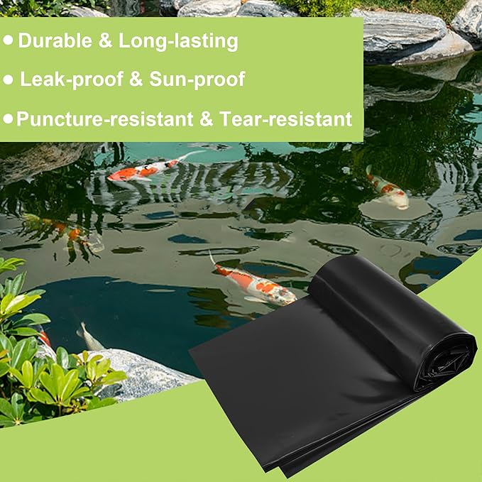 10 x 10 FT Pond Liner, 20 Mil Fish Pond HDPE Liner, Pond Liners for Outdoor Ponds, Koi Ponds, Garden Fountain, Waterfall-VerdiqueGarden
