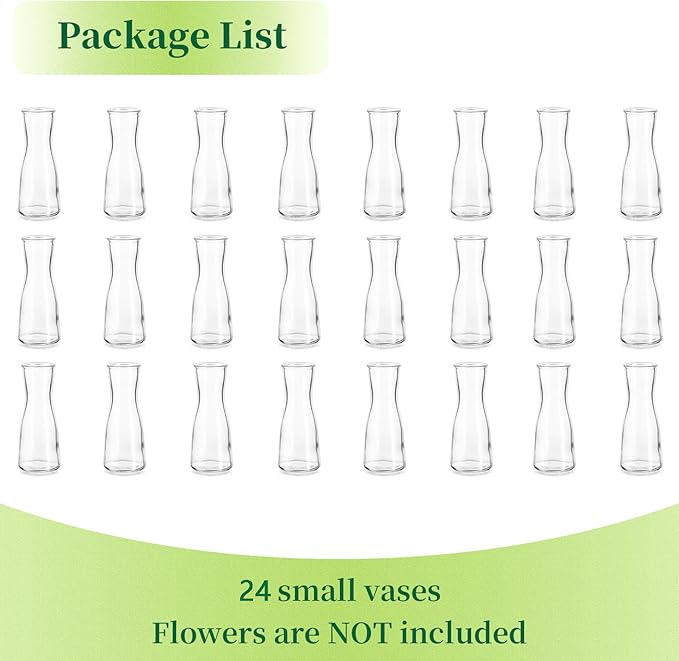 Hewory Glass Bud Vases for Centerpieces - Clear Small Flower Vase Set of 24, Modern Minimalist Cute Mini Decorative Bulk Vases for Wedding Bridal Shower Birthday Party Events Dining Room Table Decor-VerdiqueGarden